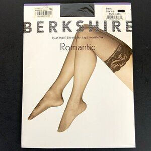 Berkshire Lace Top Thigh High Stockings AB Black Sheer Sandalfoot Silky Leg USA